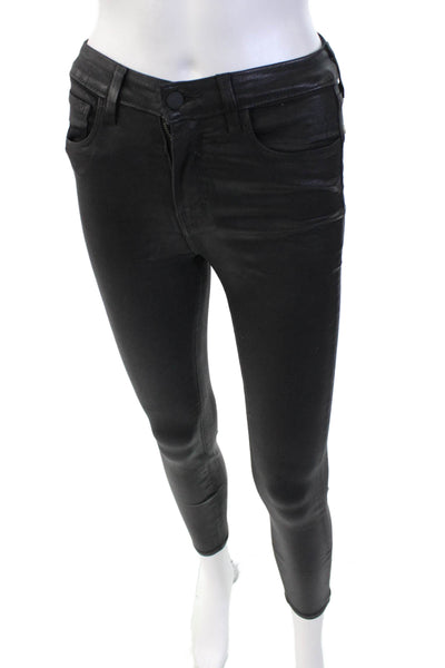 L Agence Womens Cotton Zip Button Slim Leg Sleek Pants Black Size EUR 25