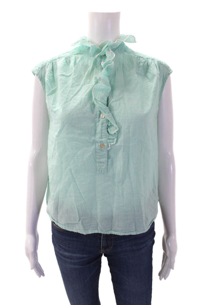 Bellerose Womens Cotton Striped Ruffle Sleeveless Blouse Top Green Size 0