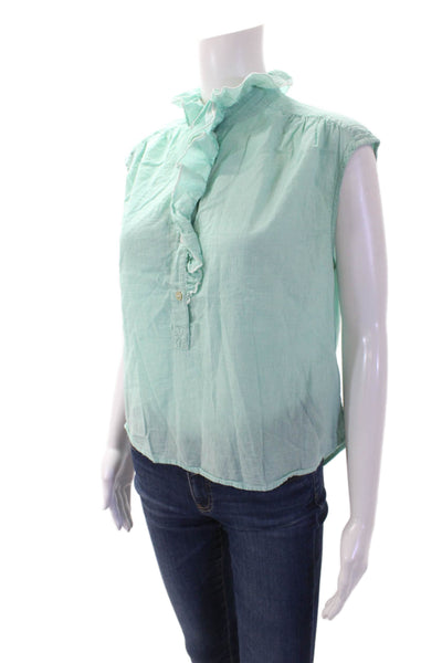 Bellerose Womens Cotton Striped Ruffle Sleeveless Blouse Top Green Size 0