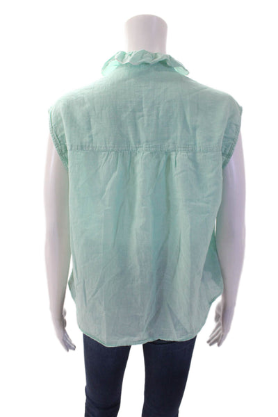 Bellerose Womens Cotton Striped Ruffle Sleeveless Blouse Top Green Size 0