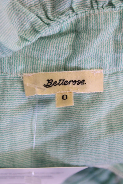 Bellerose Womens Cotton Striped Ruffle Sleeveless Blouse Top Green Size 0