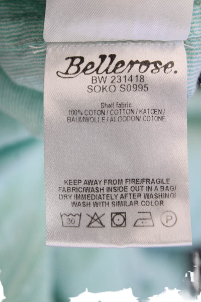 Bellerose Womens Cotton Striped Ruffle Sleeveless Blouse Top Green Size 0