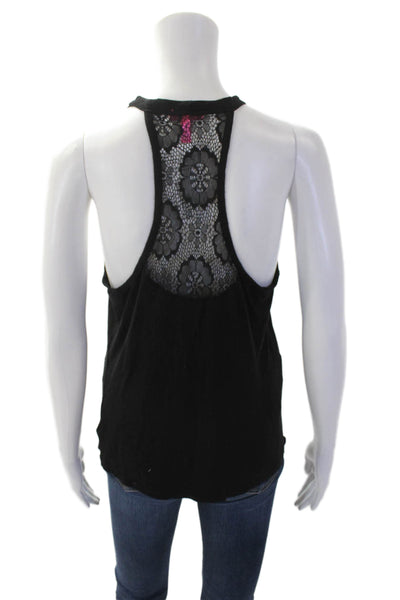 Betsey Johnson Womens Lips Print Lace Back Sleeveless Tank Top Black Size M