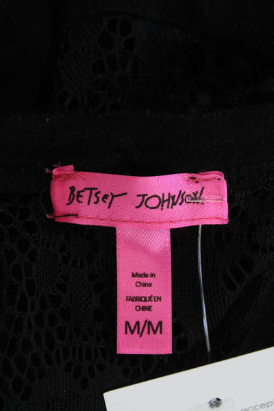 Betsey Johnson Womens Lips Print Lace Back Sleeveless Tank Top Black Size M