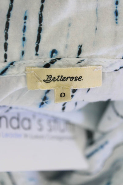 Bellerose Womens Cotton Printed Ruffle Buttoned Blouse Top White Blue Size 0