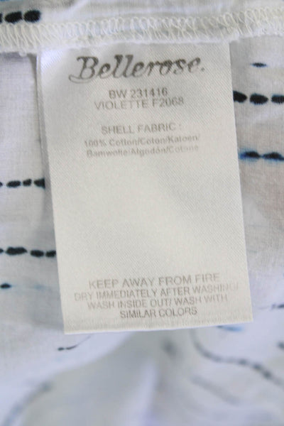 Bellerose Womens Cotton Printed Ruffle Buttoned Blouse Top White Blue Size 0