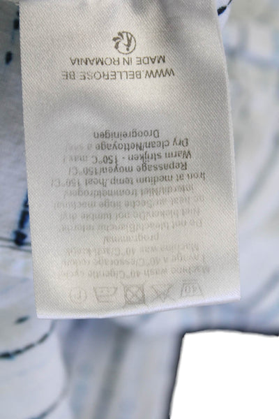 Bellerose Womens Cotton Printed Ruffle Buttoned Blouse Top White Blue Size 0