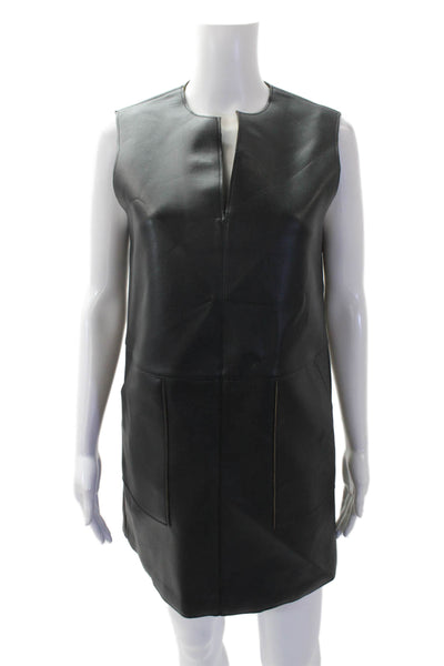 Zara Womens Faux Leather Sleeveless Shift Dress Black Size Small