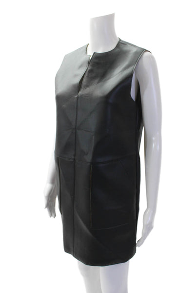 Zara Womens Faux Leather Sleeveless Shift Dress Black Size Small