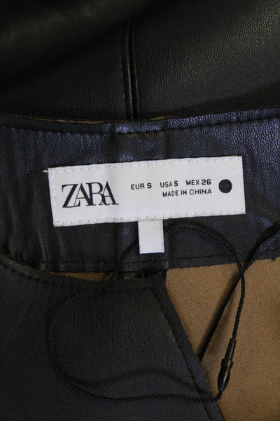 Zara Womens Faux Leather Sleeveless Shift Dress Black Size Small