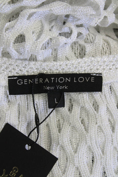 Generation Love Womens Jumbo Mesh Back Shell Sweater White Size Large