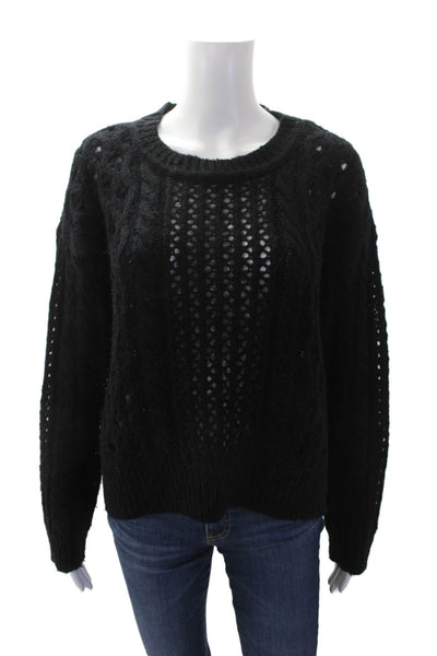 RD Style Womens Cable Knit Crew Neck Long Sleeves Sweater Black Size Medium