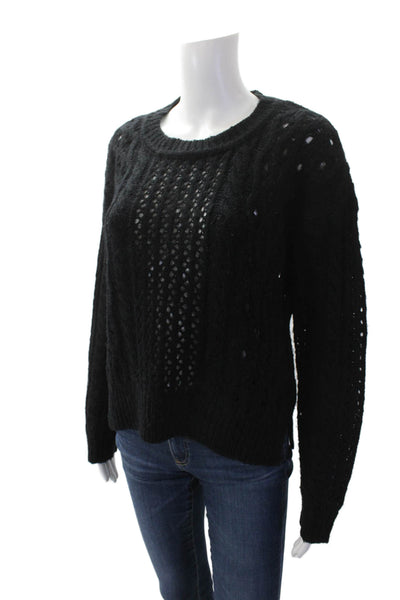 RD Style Womens Cable Knit Crew Neck Long Sleeves Sweater Black Size Medium