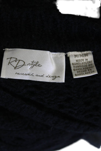 RD Style Womens Cable Knit Crew Neck Long Sleeves Sweater Black Size Medium