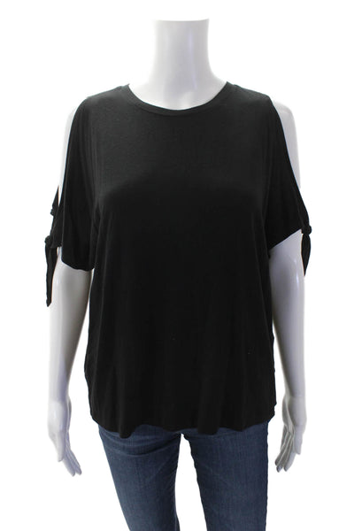 Rebecca Minkoff Womens Short Sleeve Cold Shoulder Tee Shirt Black Size XS