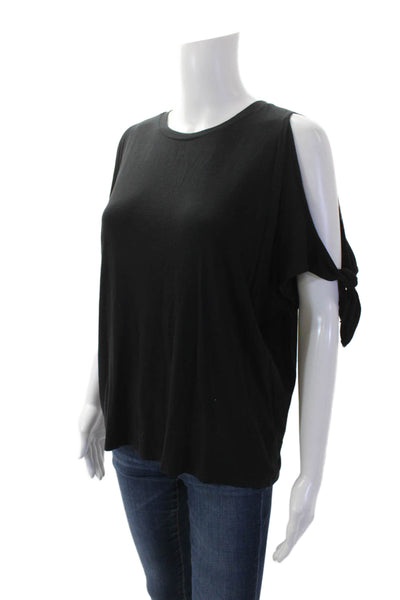 Rebecca Minkoff Womens Short Sleeve Cold Shoulder Tee Shirt Black Size XS