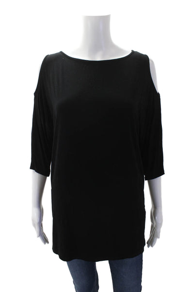 Michael Stars Womens Short Sleeve Cold Shoulder Scoop Neck Shirt Black One Size