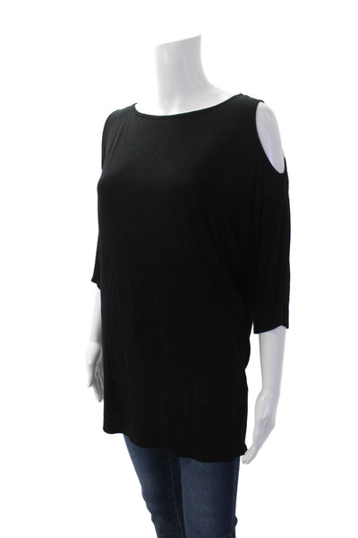 Michael Stars Womens Short Sleeve Cold Shoulder Scoop Neck Shirt Black One Size