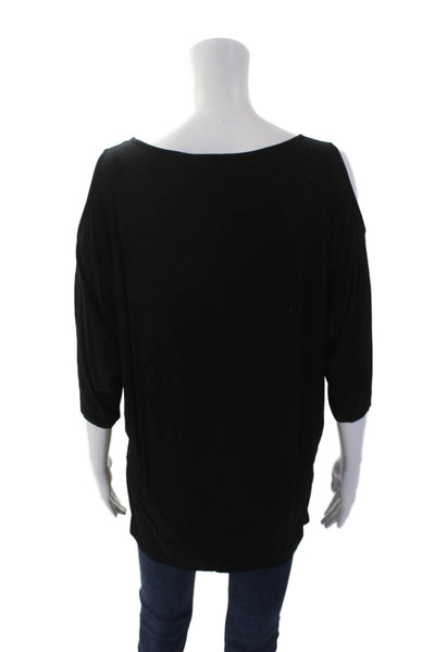 Michael Stars Womens Short Sleeve Cold Shoulder Scoop Neck Shirt Black One Size