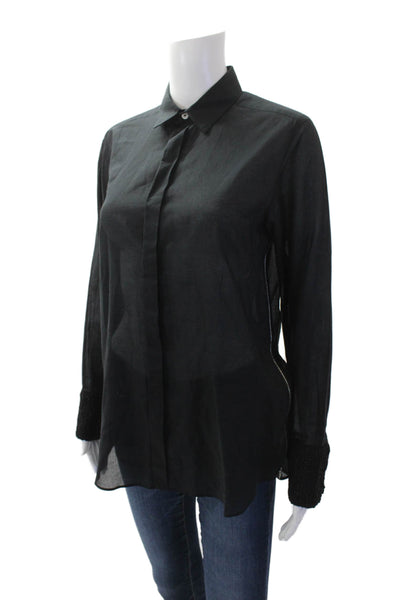 AR Womens Button Front Side Zip Collared Long Sleeve Shirt Black Size 4
