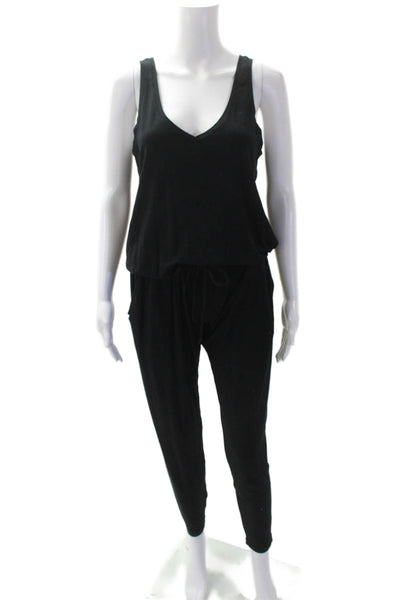 Feel The Piece Womens Sleeveless V Neck Knit Straight Leg Jumpsuit Black XS/S
