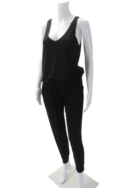 Feel The Piece Womens Sleeveless V Neck Knit Straight Leg Jumpsuit Black XS/S