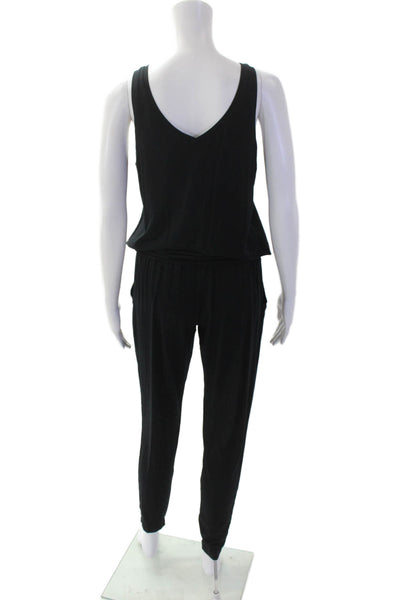 Feel The Piece Womens Sleeveless V Neck Knit Straight Leg Jumpsuit Black XS/S