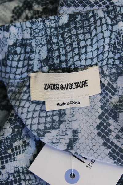Zadig & Voltaire Womens Side Button Snakeskin Print Silk Skirt Blue Size FR 40