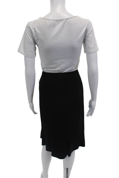 Talbots Womens Solid Flat Front Knee Length A Line Skirt Black Size 10
