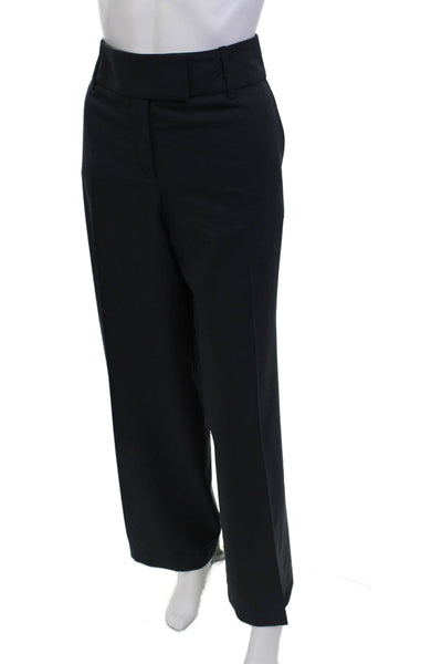 Boss Hugo Boss Womens Wool Flat Front Straight Leg Slacks Blue Size 12