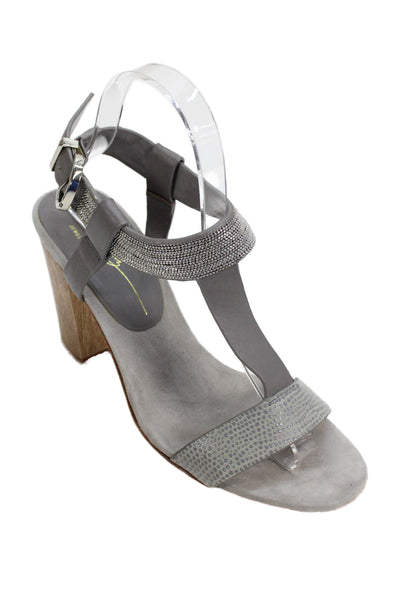 Lola Cruz Womens Block Heel Beaded Ankle Strap Sandals Gray Leather Size 37