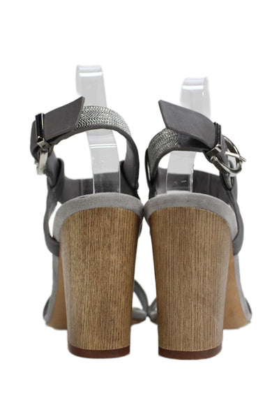 Lola Cruz Womens Block Heel Beaded Ankle Strap Sandals Gray Leather Size 37