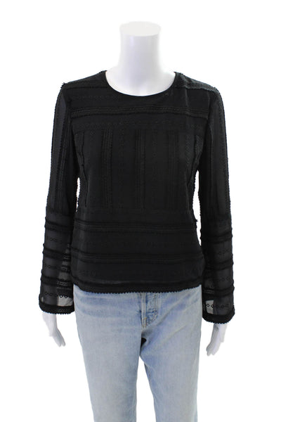 Drew Womens Embroidered Long Sleeve Blouse Top Black Size XS