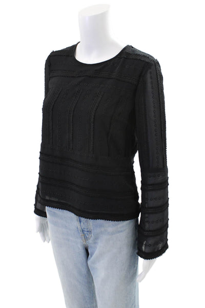 Drew Womens Embroidered Long Sleeve Blouse Top Black Size XS