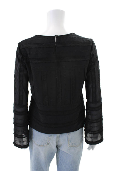 Drew Womens Embroidered Long Sleeve Blouse Top Black Size XS