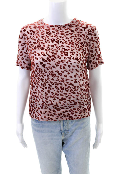 Rag & Bone Womens Silk Blend Animal Print Short Sleeve Blouse Top Pink Size XS