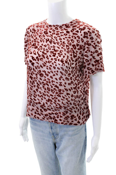 Rag & Bone Womens Silk Blend Animal Print Short Sleeve Blouse Top Pink Size XS
