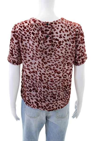 Rag & Bone Womens Silk Blend Animal Print Short Sleeve Blouse Top Pink Size XS