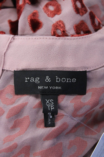 Rag & Bone Womens Silk Blend Animal Print Short Sleeve Blouse Top Pink Size XS