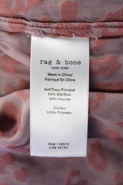 Rag & Bone Womens Silk Blend Animal Print Short Sleeve Blouse Top Pink Size XS