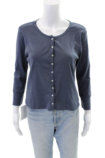 Brandy Melville Womens Cotton Button Up Long Sleeve Top Blue Size OS