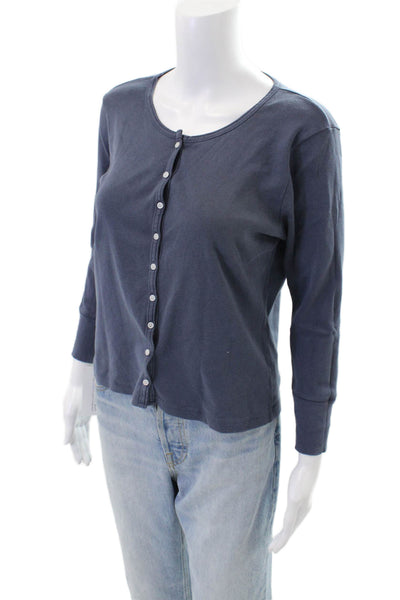 Brandy Melville Womens Cotton Button Up Long Sleeve Top Blue Size OS