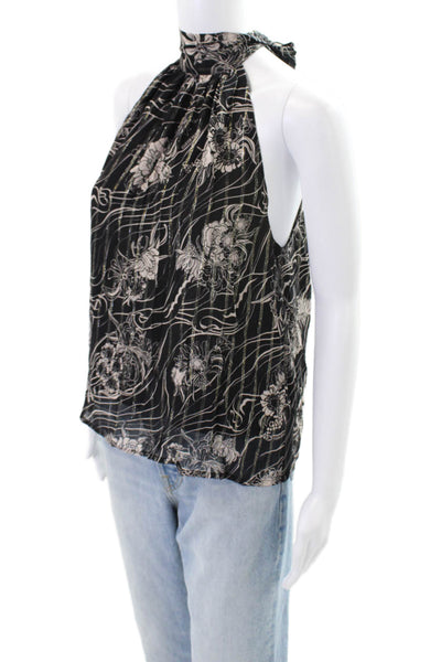 Sabina Musayev Womens Metallic Floral Tank Top Blouse Black Size XS