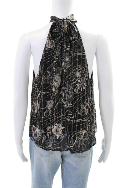 Sabina Musayev Womens Metallic Floral Tank Top Blouse Black Size XS