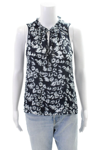 Go Silk Womens Silk Abstract Print V-Neck Sleeveless Blouse Top Blue Size XS