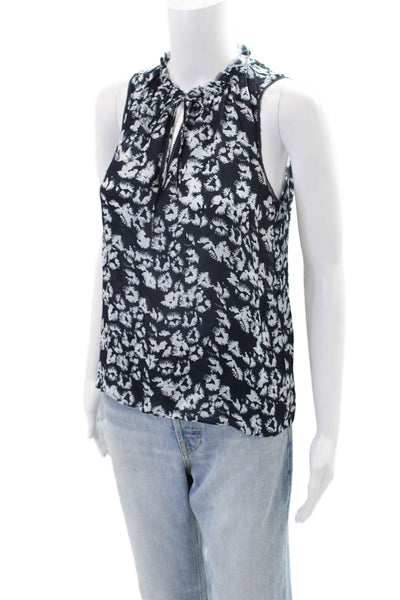 Go Silk Womens Silk Abstract Print V-Neck Sleeveless Blouse Top Blue Size XS