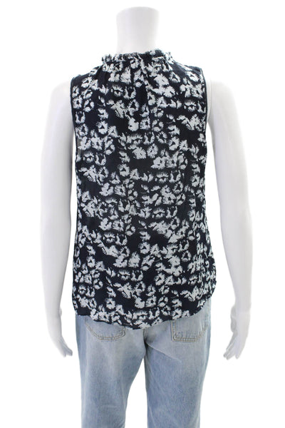 Go Silk Womens Silk Abstract Print V-Neck Sleeveless Blouse Top Blue Size XS