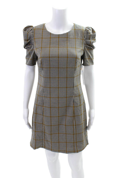 Amanda Uprichard Womens Checkered Short Sleeve A-Line Dress Black Size S