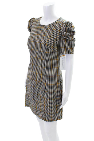 Amanda Uprichard Womens Checkered Short Sleeve A-Line Dress Black Size S
