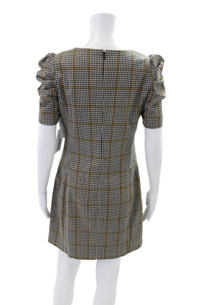 Amanda Uprichard Womens Checkered Short Sleeve A-Line Dress Black Size S